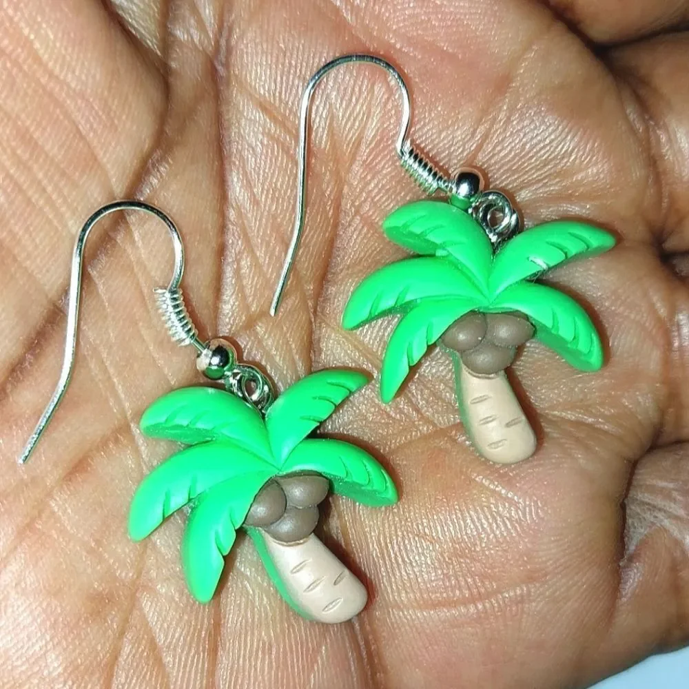 Green Palm Tree Super Cute, Colorful, Fun Earrings For Adults And Kids